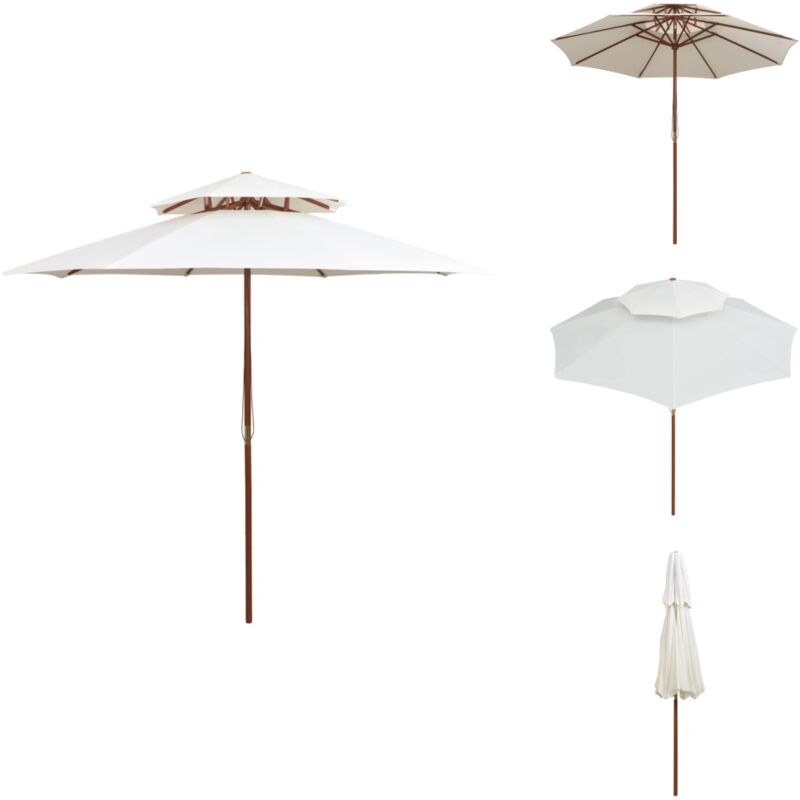 Doppeldeck Sonnenschirm 270×270 cm Holzstange Cremeweiß - Sonnenschirm - Gartenschirm - Holzschirms - Outdoor Möbel - Terrasse