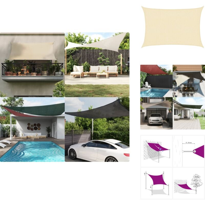 Vidaxl - Sonnensegel 160 g/m² Creme 2x3 m hdpe - Sonnensegel - hdpe Sonnensegel - Gartensonnensegel - Sonnenschutz - Balkon Sonnensegel