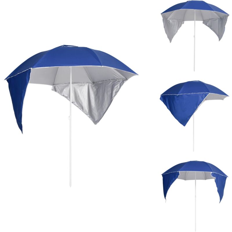 Strandschirm mit Seitenteilen Blau 215 cm - Strandsonnenschirm - Sonnenschirm Blau - Polyester Sonnenschirm - Outdoor Sonnenschirm - Garten