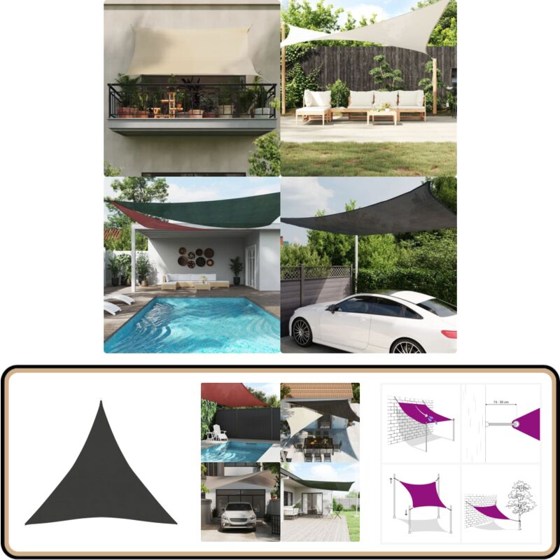 Vidaxl - Sonnensegel 160 g/m² Anthrazit 3x3x3 m hdpe - Sonnensegel - hdpe Sonnensegel - Gartensonnensegel - Dreiecksförmiges Sonnensegel - UV-Schutz