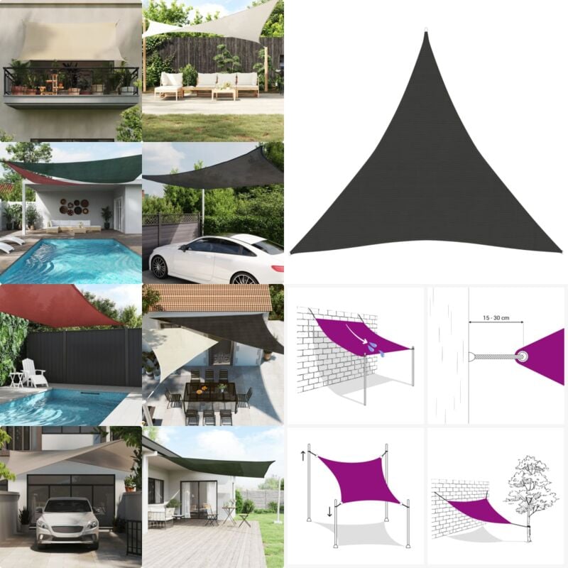Sonnensegel 160 g/m² Anthrazit 3x3x3 m HDPE - Sonnensegel - HDPE Sonnensegel - Gartensonnensegel - Dreiecksförmiges Sonnensegel - UV-Schutz - Home &