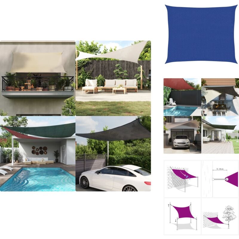 Sonnensegel 160 g/m² Blau 2,5x3 m HDPE - Sonnensegel - HDPE Sonnensegel - Blaues Sonnensegel - Gartensonnensegel - Terrassenüberdachung