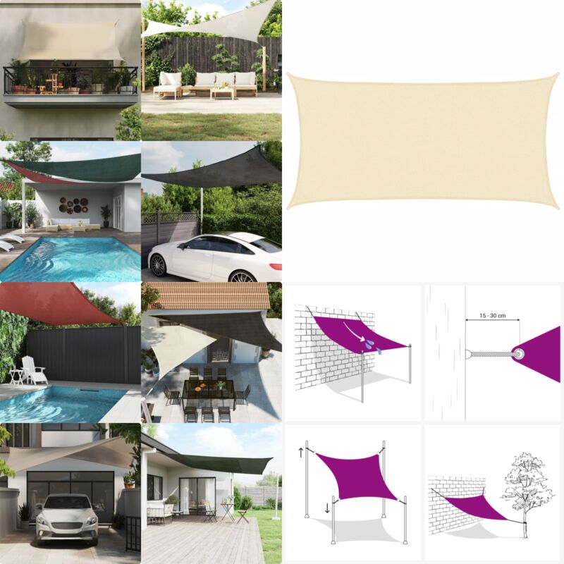 Sonnensegel 160 g/m² Creme 2x3,5 m HDPE - Sonnensegel - HDPE Sonnensegel - Gartensonnensegel - Sonnenschutz - Outdoor Sonnensegel - Home & Living