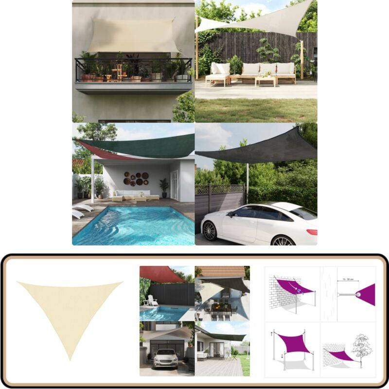 Sonnensegel 160 g/m² Creme 3x3x4,2 m HDPE - Sonnensegel - HDPE Sonnensegel - Gartensonnensegel - Dreiecksförmiges Sonnensegel - UV-Schutz