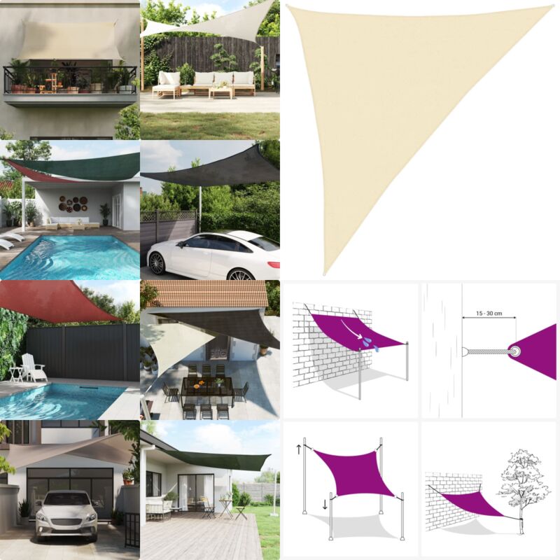 Sonnensegel 160 g/m² Creme 3x4x5 m HDPE - Sonnensegel - HDPE Sonnensegel - Gartensonnensegel - Dreiecksförmiges Sonnensegel - Sonnenschutz Für Garten