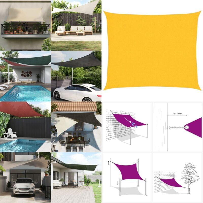 Sonnensegel 160 g/m² Gelb 2,5x3 m HDPE - Sonnensegel - HDPE Sonnensegel - Gelbes Sonnensegel - Rechteckiges Sonnensegel - Gartensonnensegel - Home &