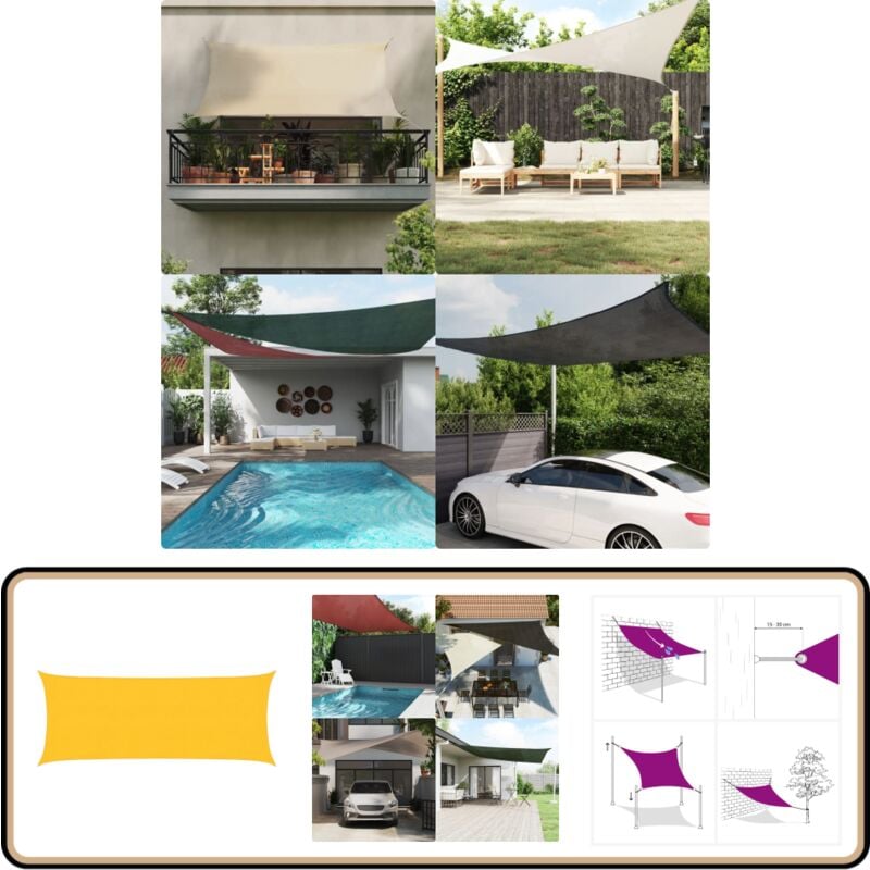 Sonnensegel 160 g/m² Gelb 2x5 m hdpe - Sonnensegel - hdpe Sonnensegel - Gartensonnensegel - Gelbes Sonnensegel - Rechteckiges Sonnensegel