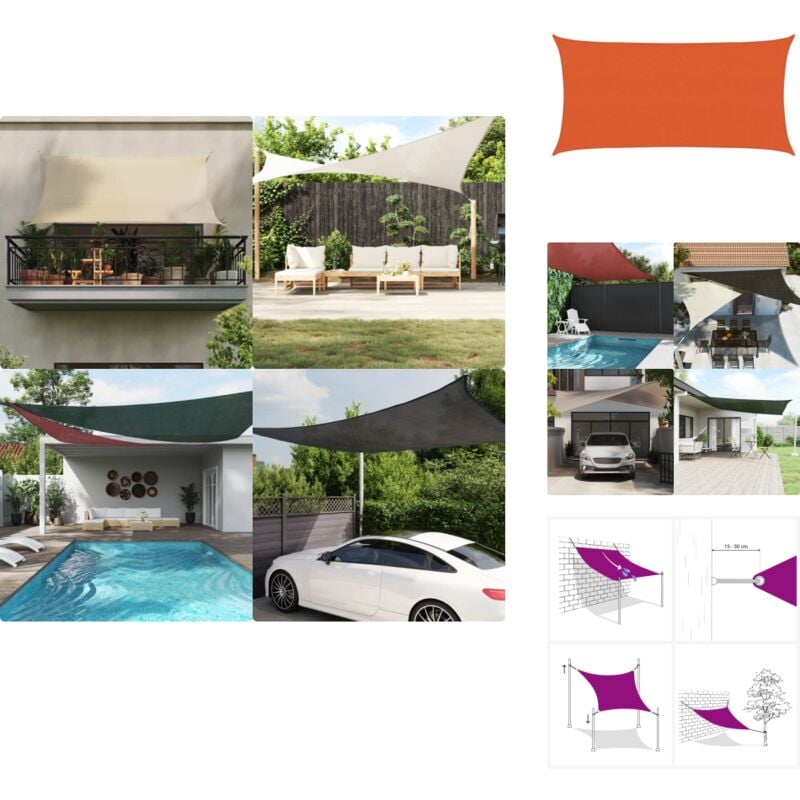 Sonnensegel 160 g/m² Orange 2,5x5 m HDPE - Sonnensegel - HDPE Sonnensegel - Gartensonnensegel - Outdoor Sonnensegel - Rechteckiges Sonnensegel