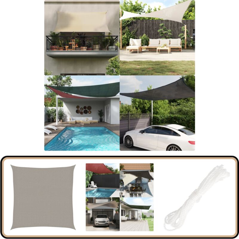 Sonnensegel 160 g/m² Quadratisch Hellgrau 2,5x2,5 m hdpe - Sonnensegel - Gartensonnenzelt - UV-Schutz - Wetterfest - Quadratisches Sonnensegel