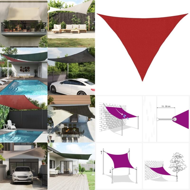 Sonnensegel 160 g/m² Rot 3,5x3,5x4,9 m hdpe - Sonnensegel - hdpe Sonnensegel - Gartensonnensegel - Dreiecksförmiges Sonnensegel - Outdoor