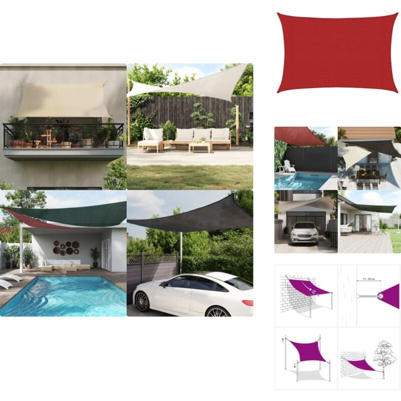 Sonnensegel 160 g/m² Rot 3x4,5 m HDPE - Sonnensegel - HDPE Sonnensegel - Gartensonnensegel - Balkon Sonnensegel - Terrassenüberdachung