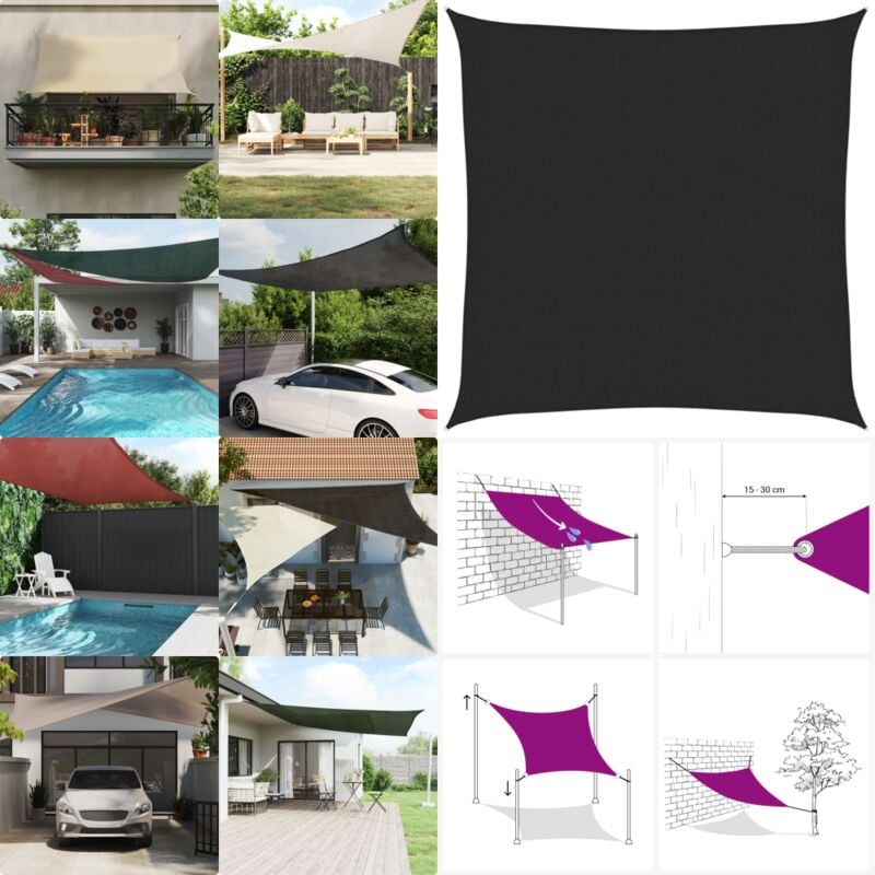 Sonnensegel 160 g/m² Schwarz 3,6x3,6 m HDPE - Sonnensegel - HDPE Sonnensegel - Gartensonnensegel - Markisen - Schattenspender - Home & Living