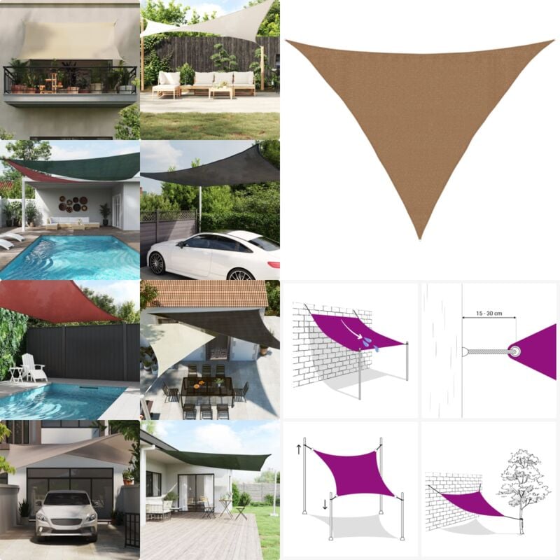 Sonnensegel 160 g/m² Taupe 3,5x3,5x4,9 m hdpe - Sonnensegel - hdpe Sonnensegel - Gartensonnensegel - Dreiecksförmiges Sonnensegel - UV-Schutz - Home
