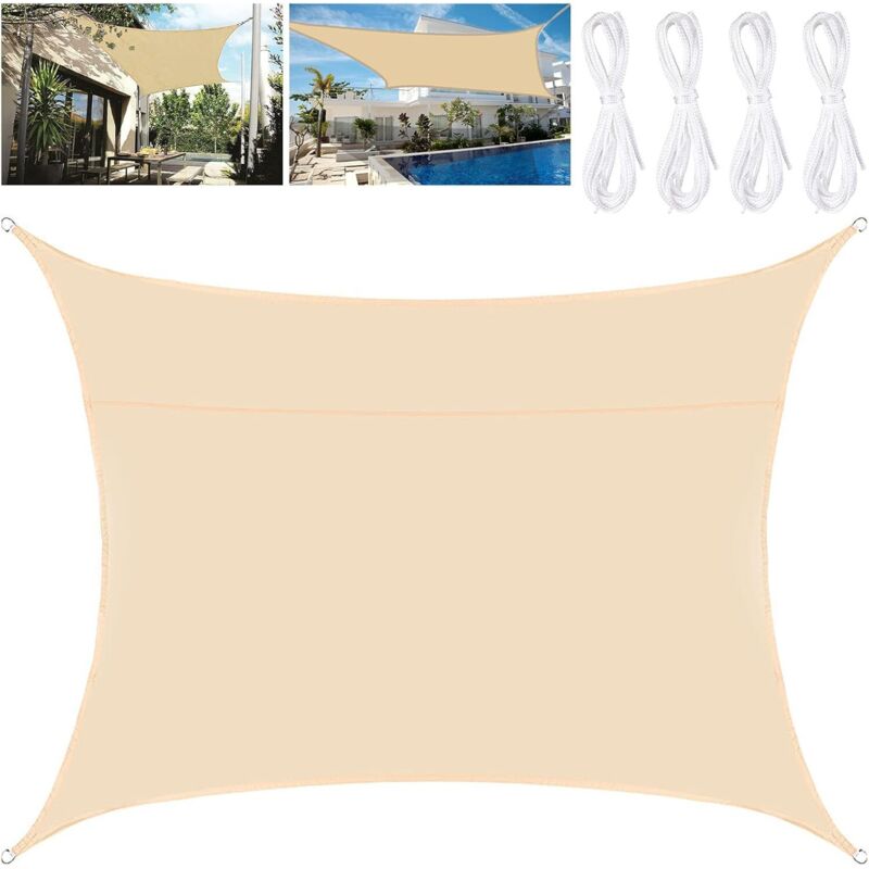 Jalleria - Sonnensegel, 2x3m Sonnensegel, wasserdichtes Rechteckiges Terrassen-Sonnensegel, Garten-Sonnensegel, UV-beständig, für den Außenbereich,