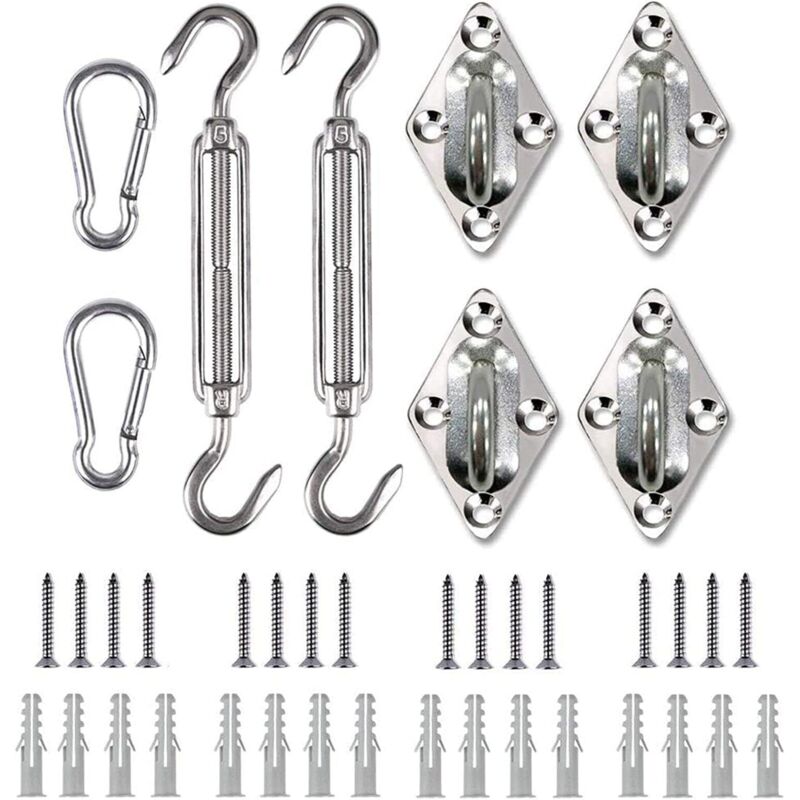 Sonnensegel-Befestigungssatz, Sonnensegel-Hardware-Kit, Sonnensegel-Montagesatz aus Edelstahl 304, Rechteckige Sonnensegel-Befestigung