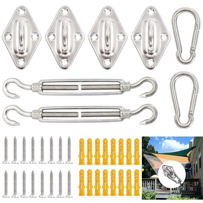 Sonnensegel-Befestigungsset, 40-teiliges Sonnensegel-Befestigungs-Montageset, 304-Edelstahl-Hardware-Befestigungszubehör-Set,