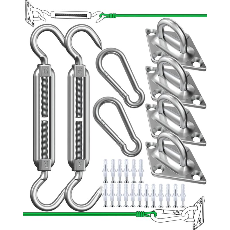 Sonnensegel-Befestigungsset für Dreiecke, Quadrate und Rechtecke, robustes, rostfreies Sonnensegel – Sonnensegel aus Edelstahl 304