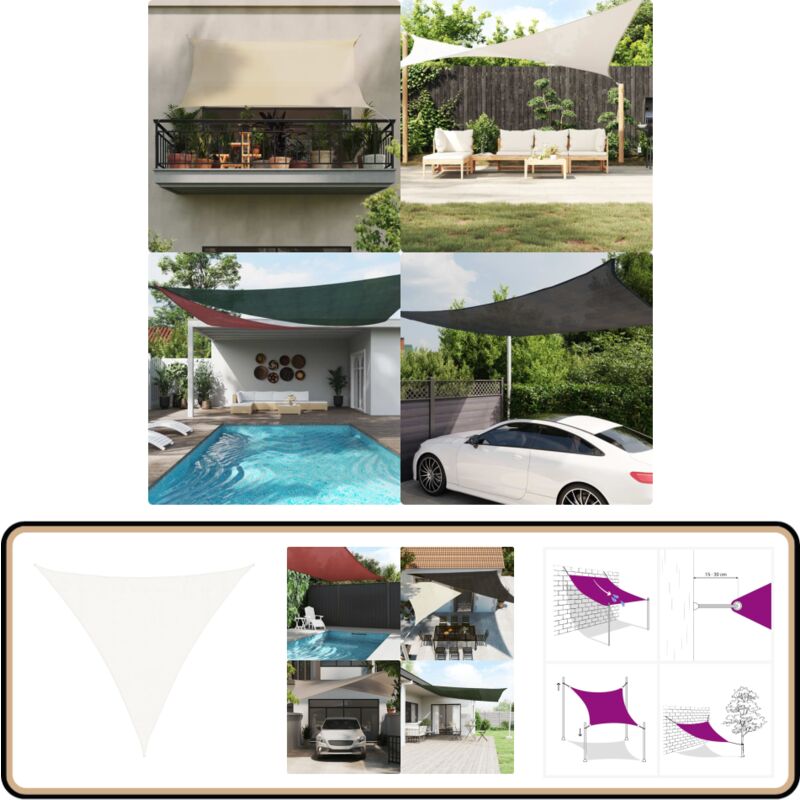 Sonnensegel HDPE Dreieckig 3,6 x 3,6 x 3,6 m Weiß - Sonnensegel - HDPE Sonnensegel - Dreiecksförmiges Sonnensegel - Gartensonnensegel