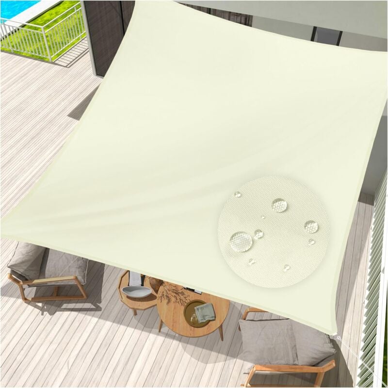 Sonnensegel Rechteckiger Sonnenschirm, wasserabweisend, Sonnenschirm für Terrasse, Garten, Balkon, Polyestergewebe 300 x 400 cm, gebrochenes Weiß