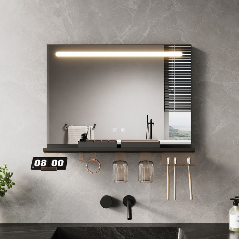 SONNI 700x500 Badspiegel mit LED Beleuchtung, Antibeschlag, Ablage, Dimmbare 3-Farben Beleuchtung und Touch-Schalter