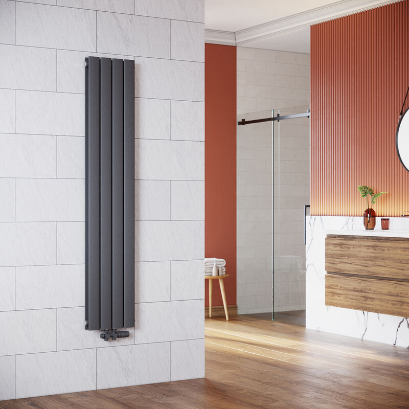 Design Flach heizkörper wohnzimmer Badheizkörper Vertikal Paneelheizkörper Doppelt Heizkoerper wohnzimmer mit Heizventil 1600 x 308 mm Antrazit