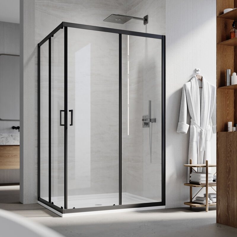 SONNI Duschkabine Eckeinstieg Duschkabine mit schwarzem Rahmen, 6mm Sicherheit gehärtetem Glas, 120 x 120 x 185 cm