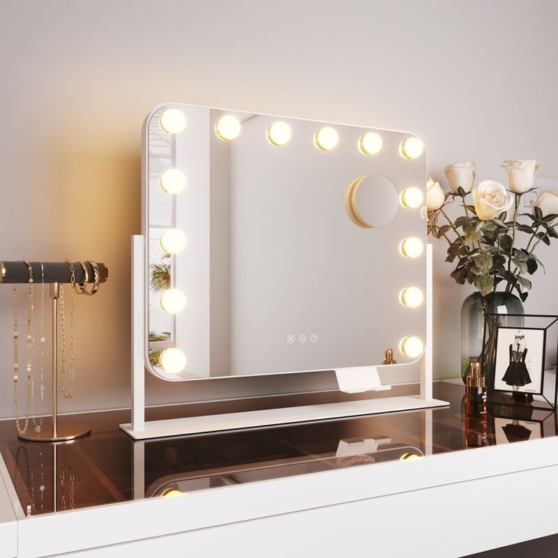 Sonni - Schminkspiegel mit Beleuchtung, Hollywood Spiegel mit 14 Licht Dimmbar, 360°drehbarer Schminktisch Spiegel mit 3 Lichtmodi, Smart Touch