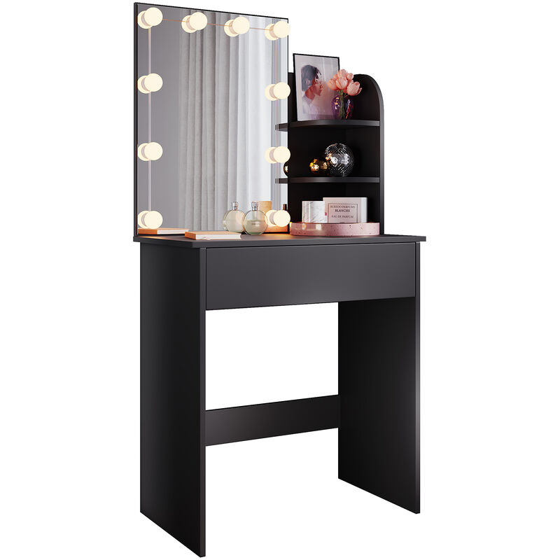 SONNI Schminktisch mit einer geräumigen Schiebeschublade 70x40x140cm Schminktisch mit LED-Beleuchtung in 3 Farben Schwarz