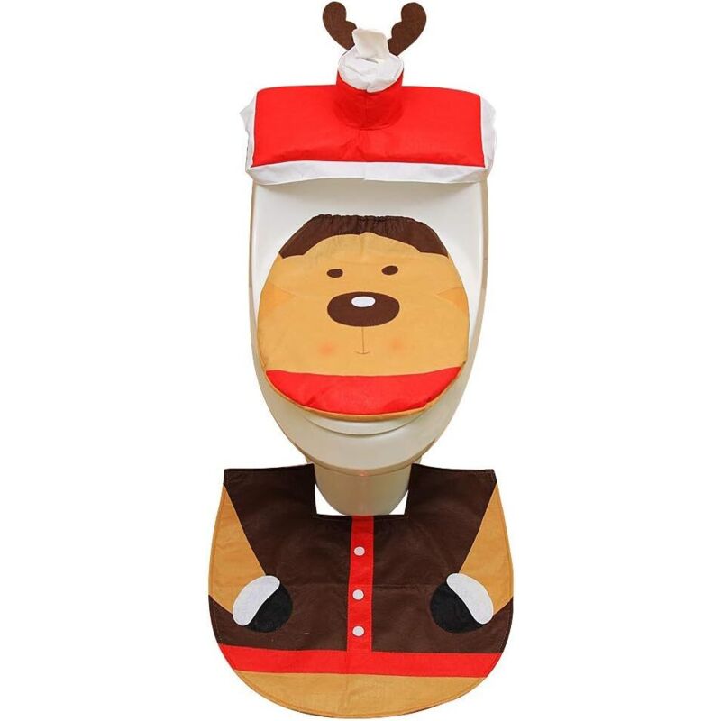 Tonchean - Sonstige Weihnachtsdeko, WC-Sitzbezug und Badvorleger-Set, Weihnachtsdeko, Schneemann, Weihnachtsmann, Elch, Elch-Stil