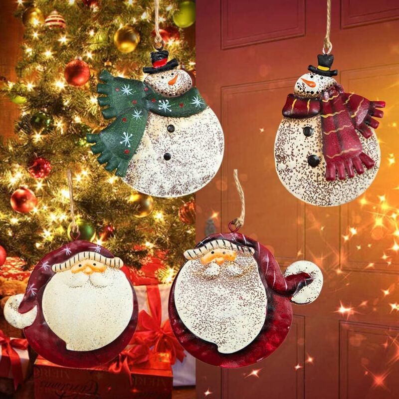 Sonstige Weihnachtsdekoration, Vintage-Christbaumanhänger aus Eisen, molliger Schneemann, Weihnachtsmannfiguren, hängende Weihnachtsdekoration, 4