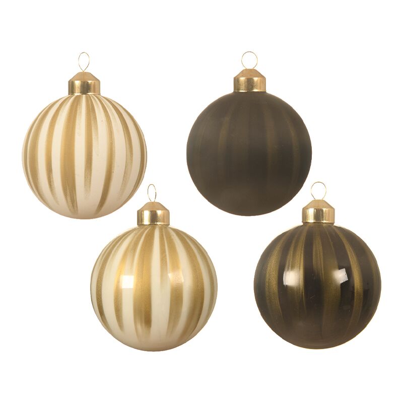 Iperbriko - Sortierte Weihnachtskugeln mit vertikaler gold-brauner Dekoration Ø8 cm