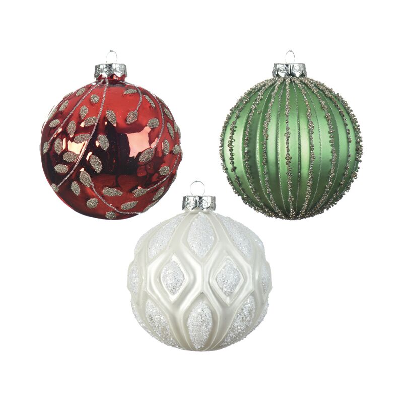 Sortierte Weihnachtskugeln rot - grün - weiß Ø10 cm