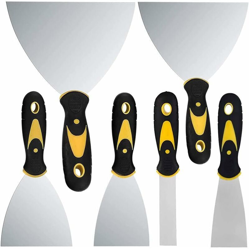 Spachtel, 6 Stück Spachtel mit rutschfestem Griff, Gipsmesser für Spachtel, Aufkleber, Tapeten, Flicken, Malen, Silber, 23 mm, 50 mm, 75 mm, 100 mm,