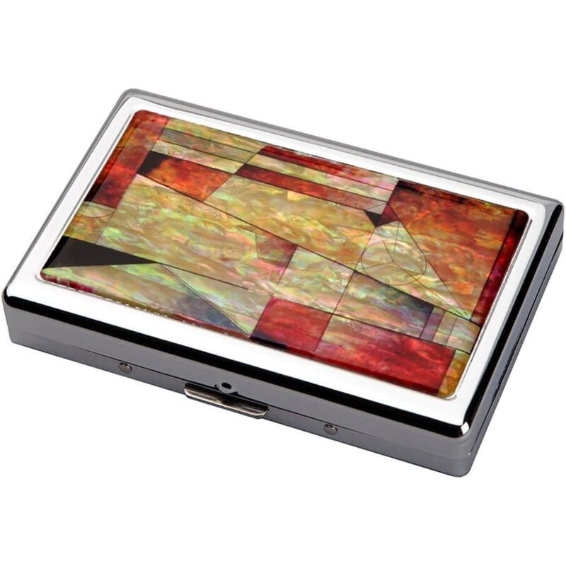 KZQ - Perlmutt, Rot, Rosa, Blau, buntes Patchwork-Mosaik, extra lang, 100 Stück, superschlank, Kingsize, 16 Zigaretten, graviert, Metall, Stahl,