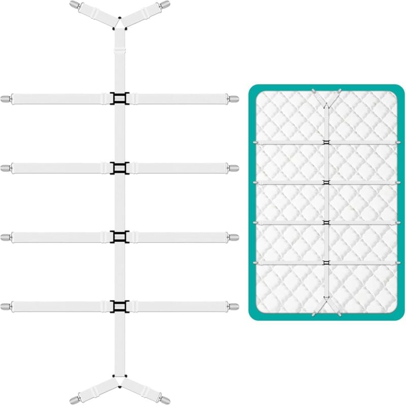 Spannbettlakenverschlüsse, verstellbare elastische Lakenhalter, 88–120 cm Spannbettlakengurte mit Metallklammern, für Bettlaken, Matratze, Bügelbrett