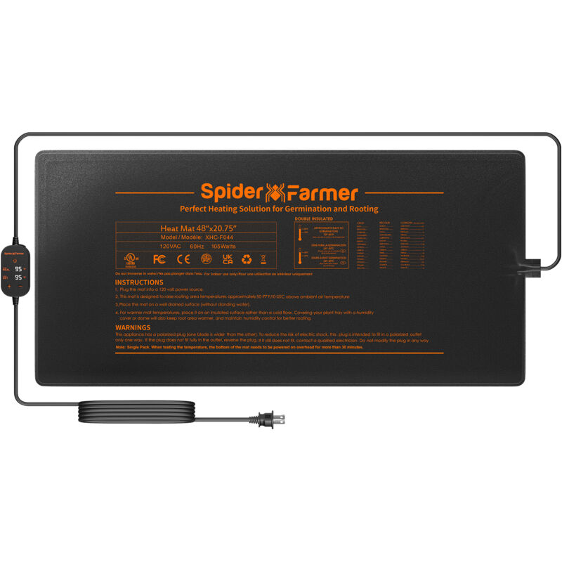 122 x 52 cm Heizmatte für Setzlinge, Keimmatte mit Temperaturregler für den Indoor-Anbau - Spider Farmer