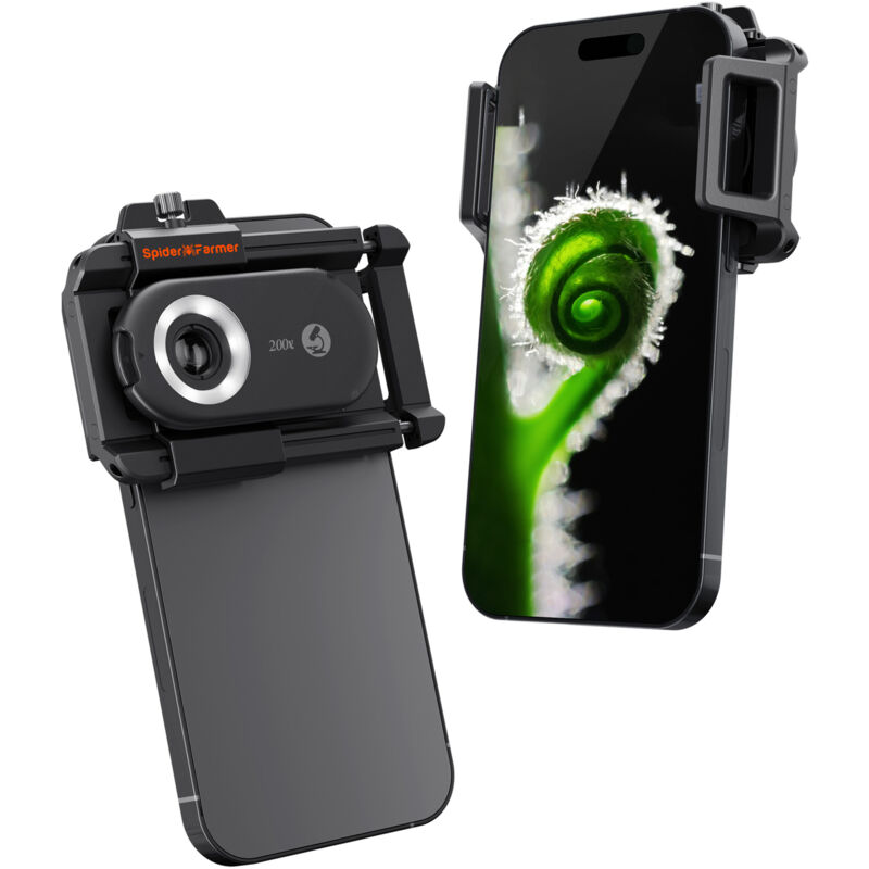Spider Farmer 200-fache Trichome-Mikroskoplupe – Taschenlupe, Smartphone-Objektiv mit LED- und UV-Licht, Nano-Zoom, CPL, Clip-On für Telefone