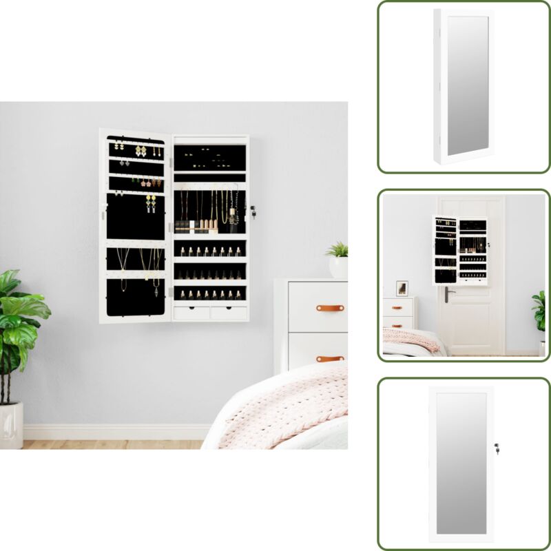 Vidaxl - Spiegel-Schmuckschrank mit LED-Beleuchtung Wandmontage Weiß - Spiegel-Schmuckschrank - Schmuckaufbewahrung - led Beleuchtung