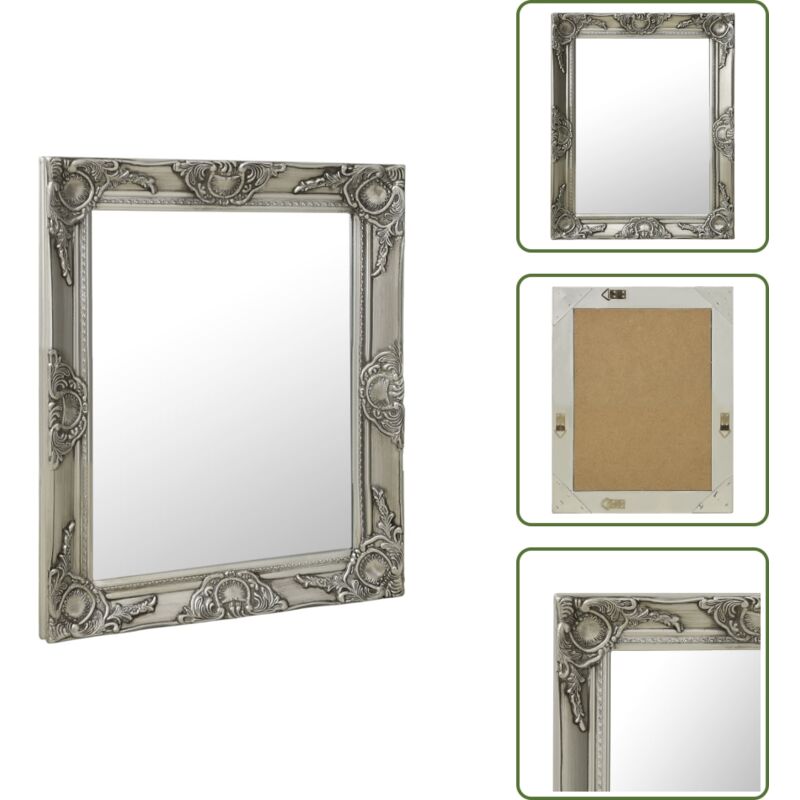 Wandspiegel im Barock-Stil 50x60 cm Silbern - Barockspiegel - Wandspiegel - Silberner Spiegel - Rechteckiger Spiegel - Vintage Spiegel