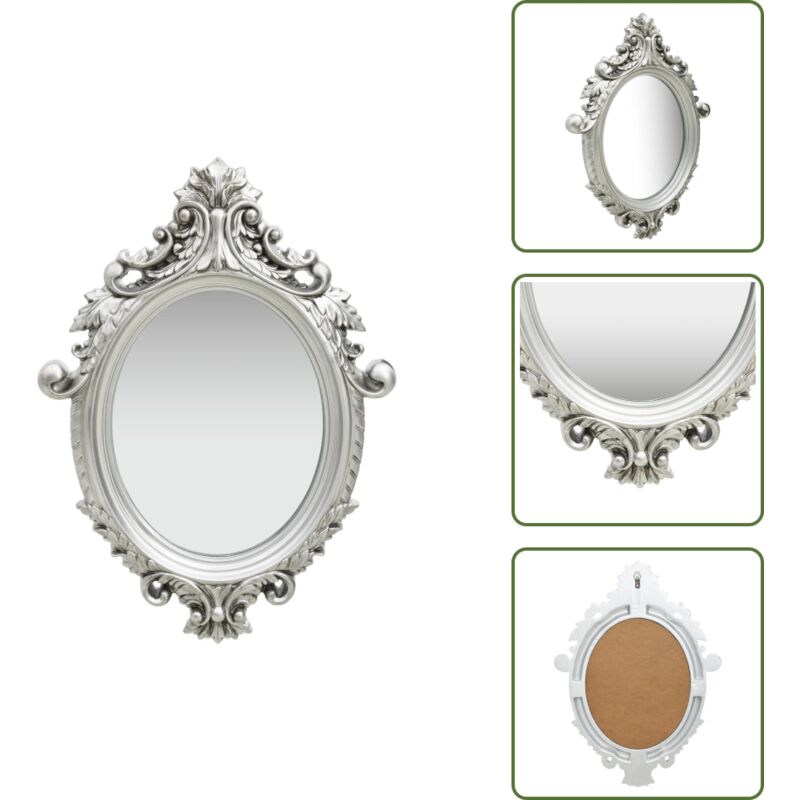 Vidaxl - Wandspiegel im Schloss-Stil 56x76 cm Silbern - Wandspiegel - Ovaler Spiegel - Silberner Spiegel - Antik-Spiegel - Wohnzimmerdeko