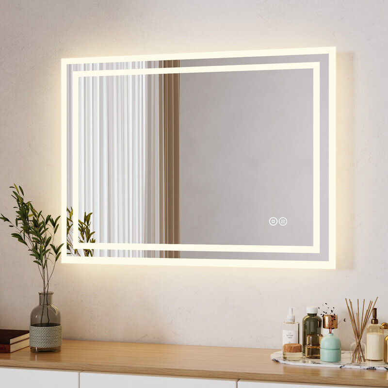 Spiegel mit Beleuchtung 60x80cm Badezimmerspiegel mit Beleuchtung led Badspiegel mit Beleuchtung Vertikal/Horizontal Wandspiegel mit Touchschalter, 3