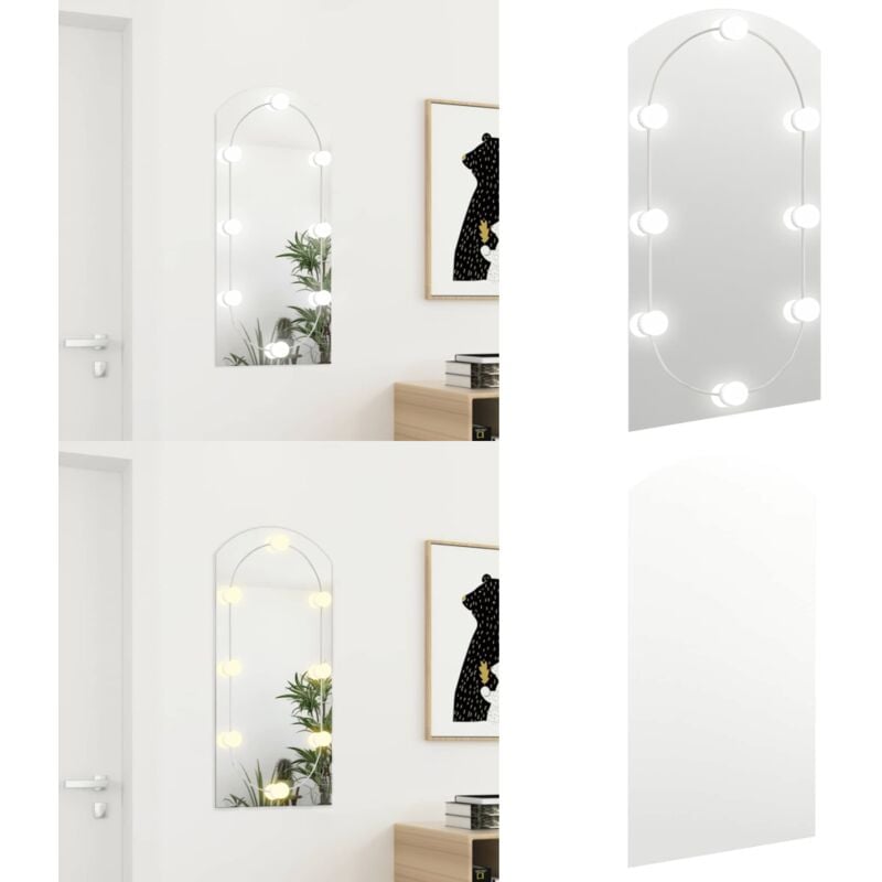 Vidaxl - Spiegel mit LED-Leuchten 90x45 cm Glas Bogenförmig - Spiegels - LED-Spiegel - Badezimmerspiegel - Kosmetikspiegel - Make-up-Spiegel - Home &