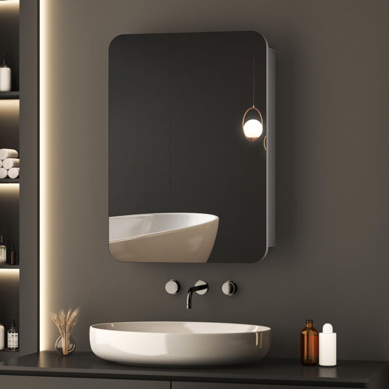 Spiegelschrank Bad Schwarz Spiegelschrank mit Innenspiegel Metall Badezimmerschrank mit Spiegel + Verstellbare Glasablage (50 x 70 cm)