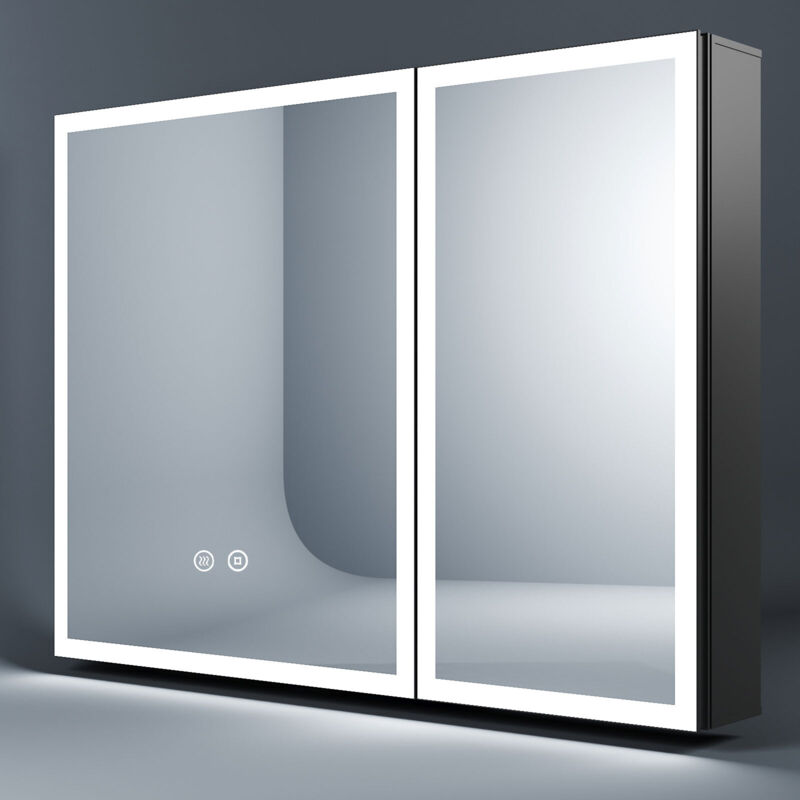 Spiegelschrank Bad mit Beleuchtung 80x60cm, LED Spiegelschrank Bad-Hängeschränke Medizinschrank mit Touch-Schalter, 3 Einstellbare Lichtfarben,