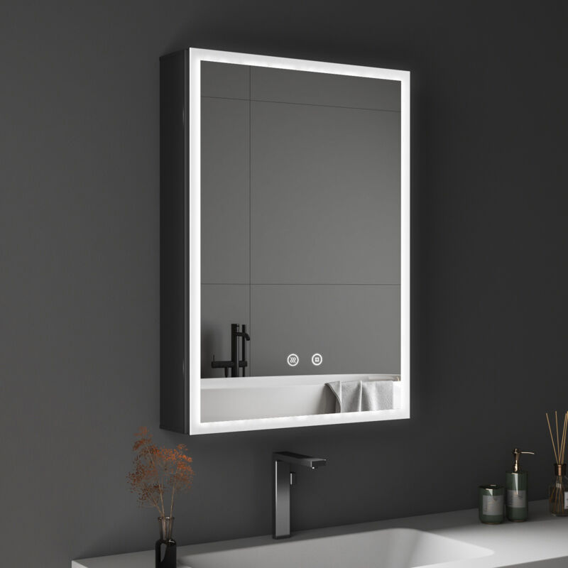 Boromal - Spiegelschrank Bad mit Beleuchtung Badezimmer Spiegelschrank mit Beleuchtung Metall led Badezimmerschrank mit Dimmbar + Beschlagfrei +