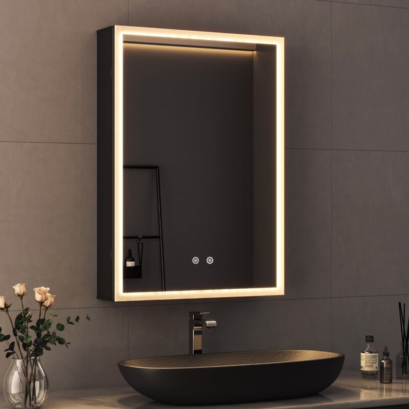 Boromal - Spiegelschrank Bad mit Beleuchtung Badezimmer Spiegelschrank mit Beleuchtung Schwarz Metall led Badezimmerschrank Rechteckig mit Dimmbar +