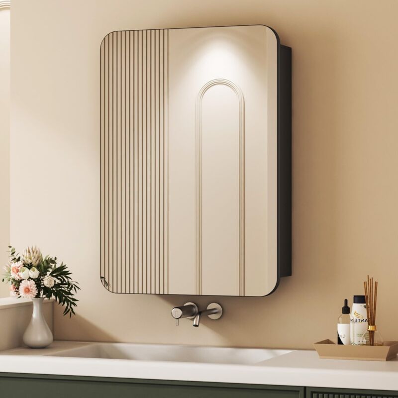 Spiegelschrank Bad mit Innenspiegel 40 x 60 cm Badschrank Spiegelschränke Medizinschrank Badezimmer Spiegelschrank Schwarz