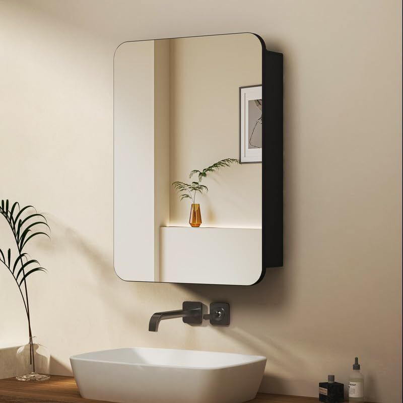 Spiegelschrank Bad mit Innenspiegel 50x70cm Badschrank Spiegelschränke Medizinschrank Badezimmer Spiegelschrank Schwarz