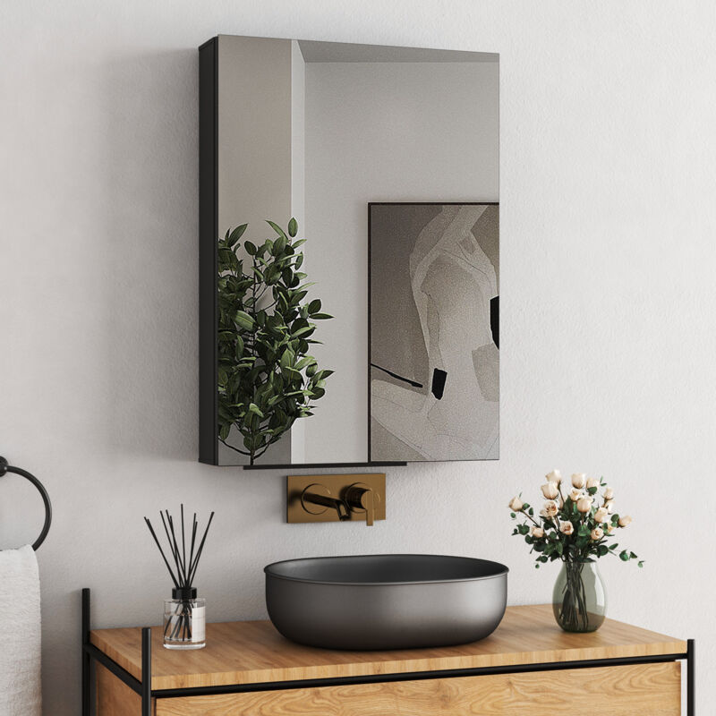 Spiegelschrank Bad mit Innenspiegel 50x70cm Spiegelschränke Medizinschrank Badschrank Badezimmer Spiegelschrank Schwarz