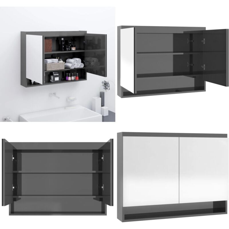 Vidaxl - Spiegelschrank fürs Bad 80x15x60 cm mdf Glänzend Grau - Spiegelschrank - Badezimmermöbel - Wandspiegel - Badschrank - Aufbewahrung - Home &